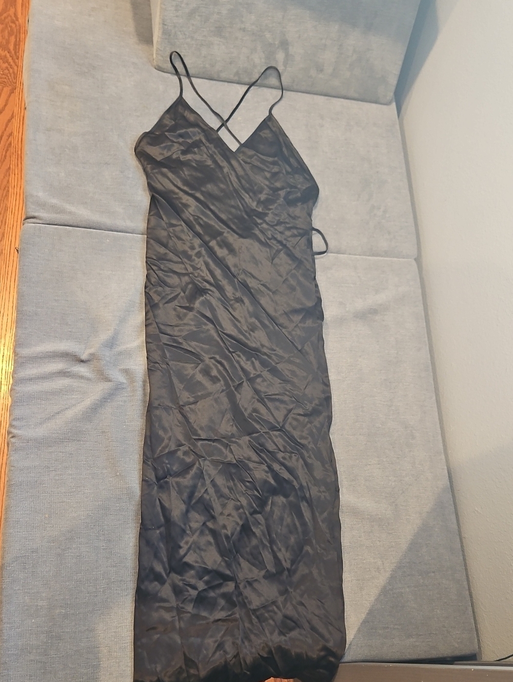 Silk Wrap Dress with Spaghetti Straps - Black